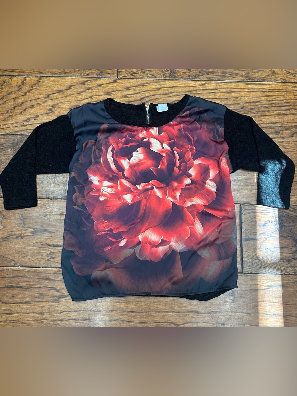 Dark romantic whimsigoth Red Peony Floral Print Top